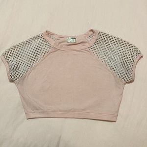 Pink crop top cutout shoulders